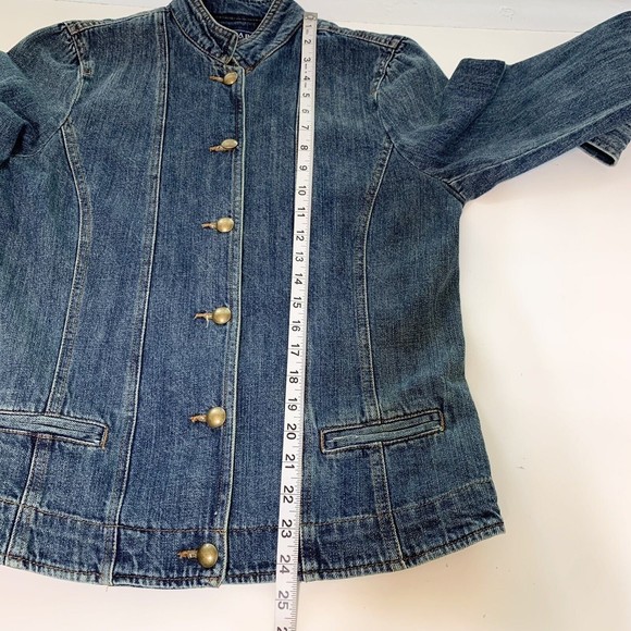 CHAPS Military Style Denim Jacket Button Front Long Sleeve Small - Picture 9 of 12
